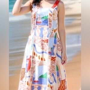 Christian LaCroix NWT Linen Printed Midi Dress Beach